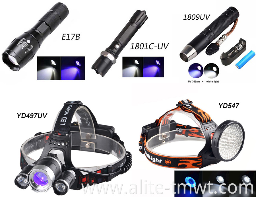 2 in 1 dual led light source outdoor camping scorpion hunting torch zoomable white uv 395nm ultraviolet flashlight